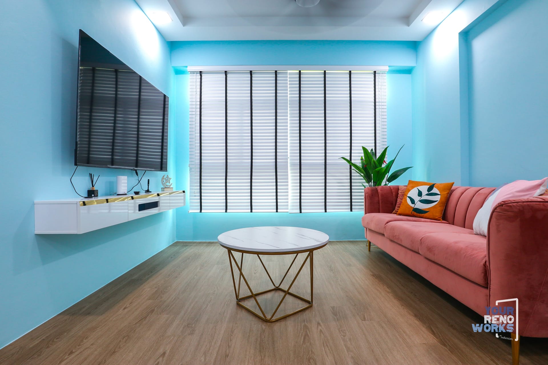 Clean Japandi style 4-room BTO living room renovation in Singapore