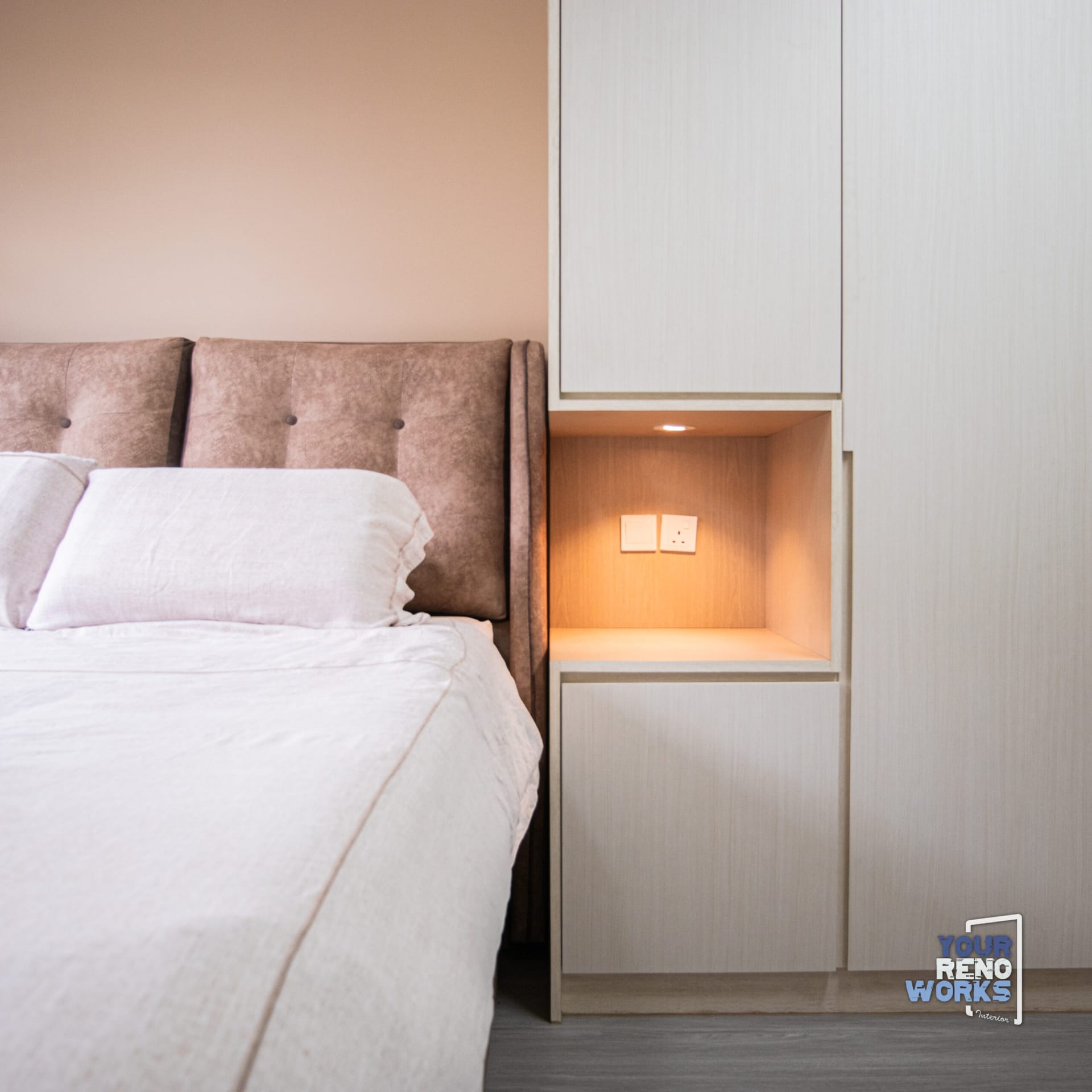 High-end urban contemporary luxe styling with mirrored features and plush fixtures