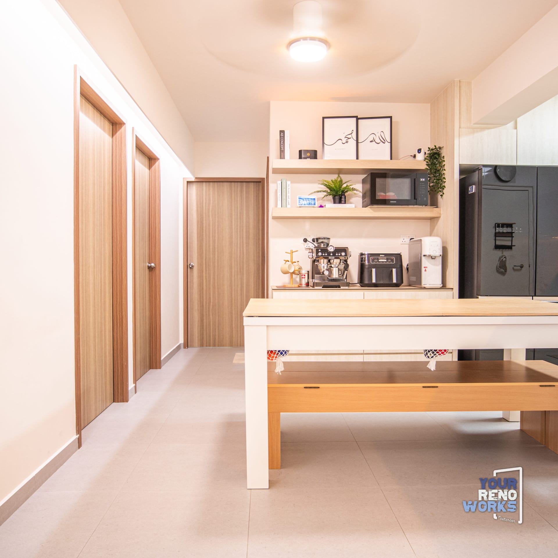 Classic wainscoting and shaker-style kitchen cabinets in Bedok resale flat